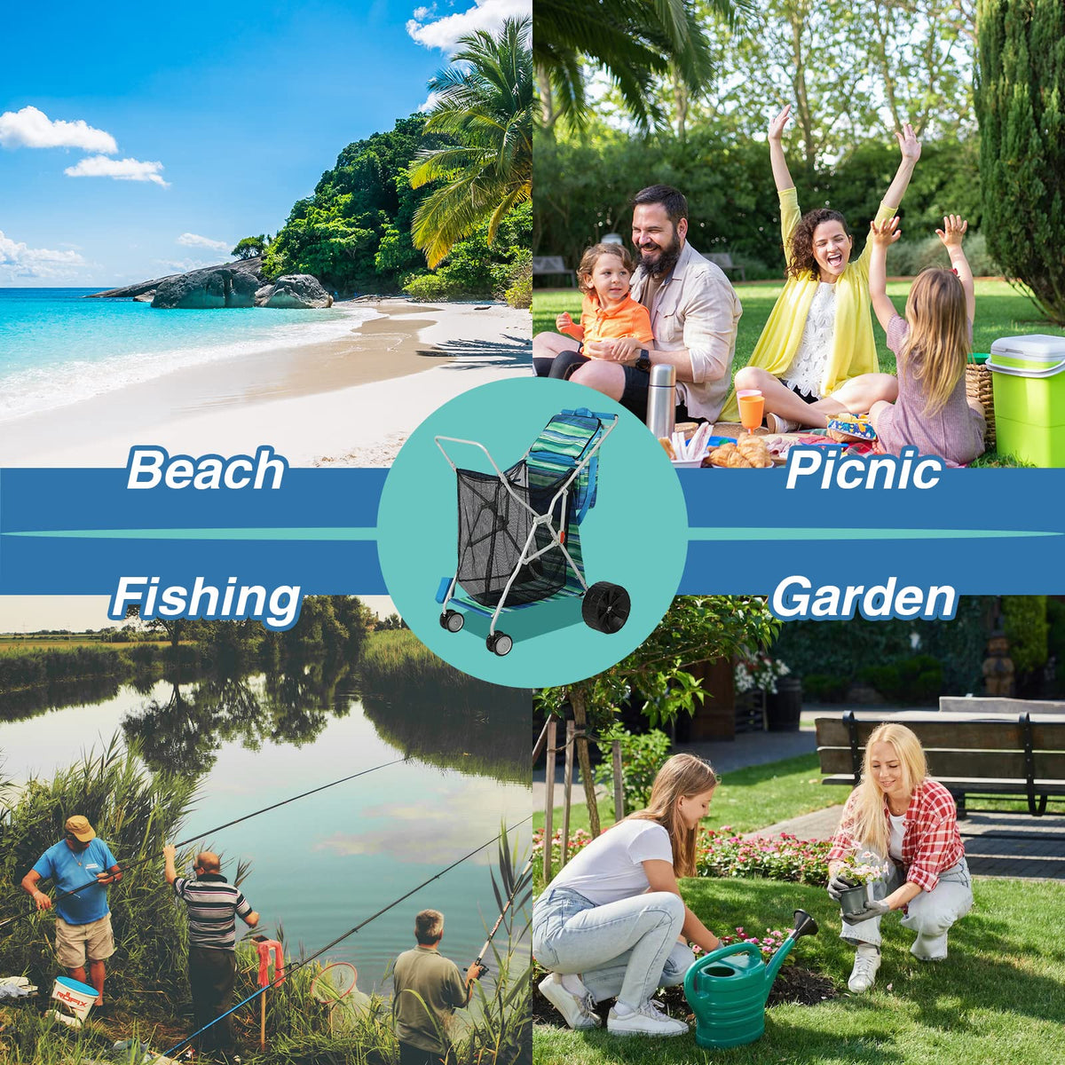 Old Bahama Bay Beach Cart cooler bag included for on-the-go refreshments.