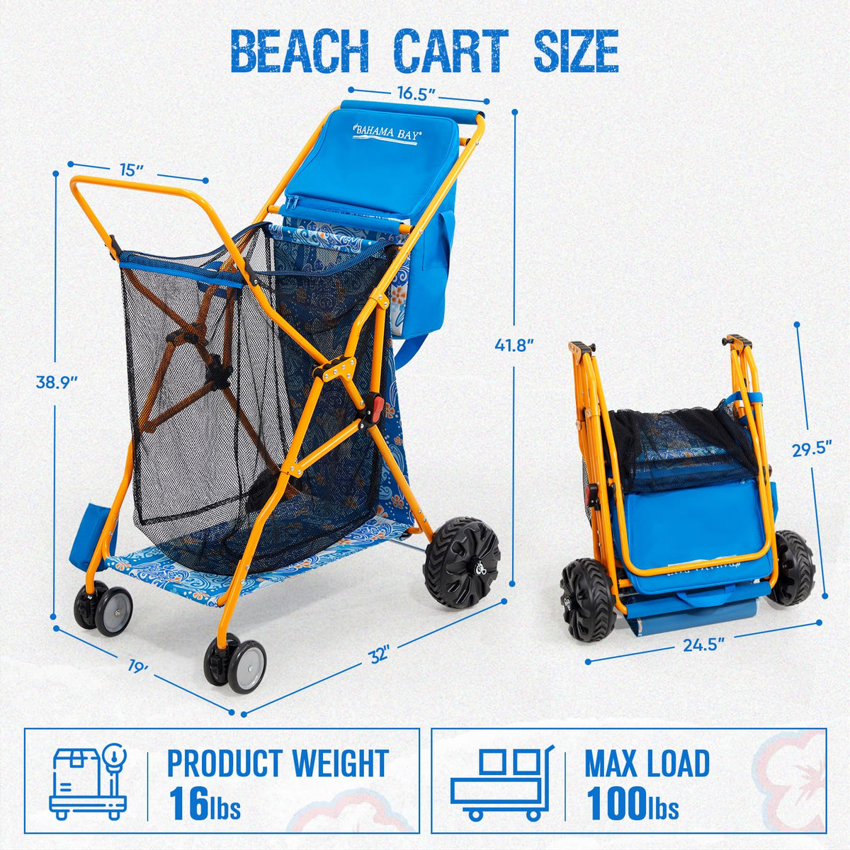 Old Bahama Bay beach cart foldable design for easy storage.