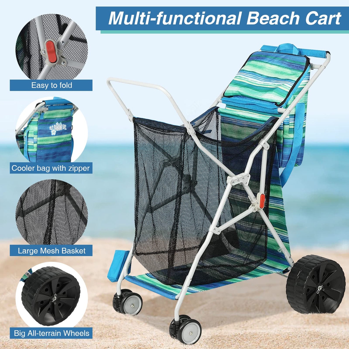 Old Bahama Bay Beach Cart large mesh storage for gear and towels.