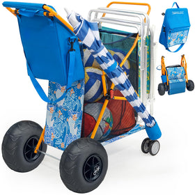 Old Bahama Bay beach cart with oversized 9in balloon wheels for smooth soft-sand glide.
