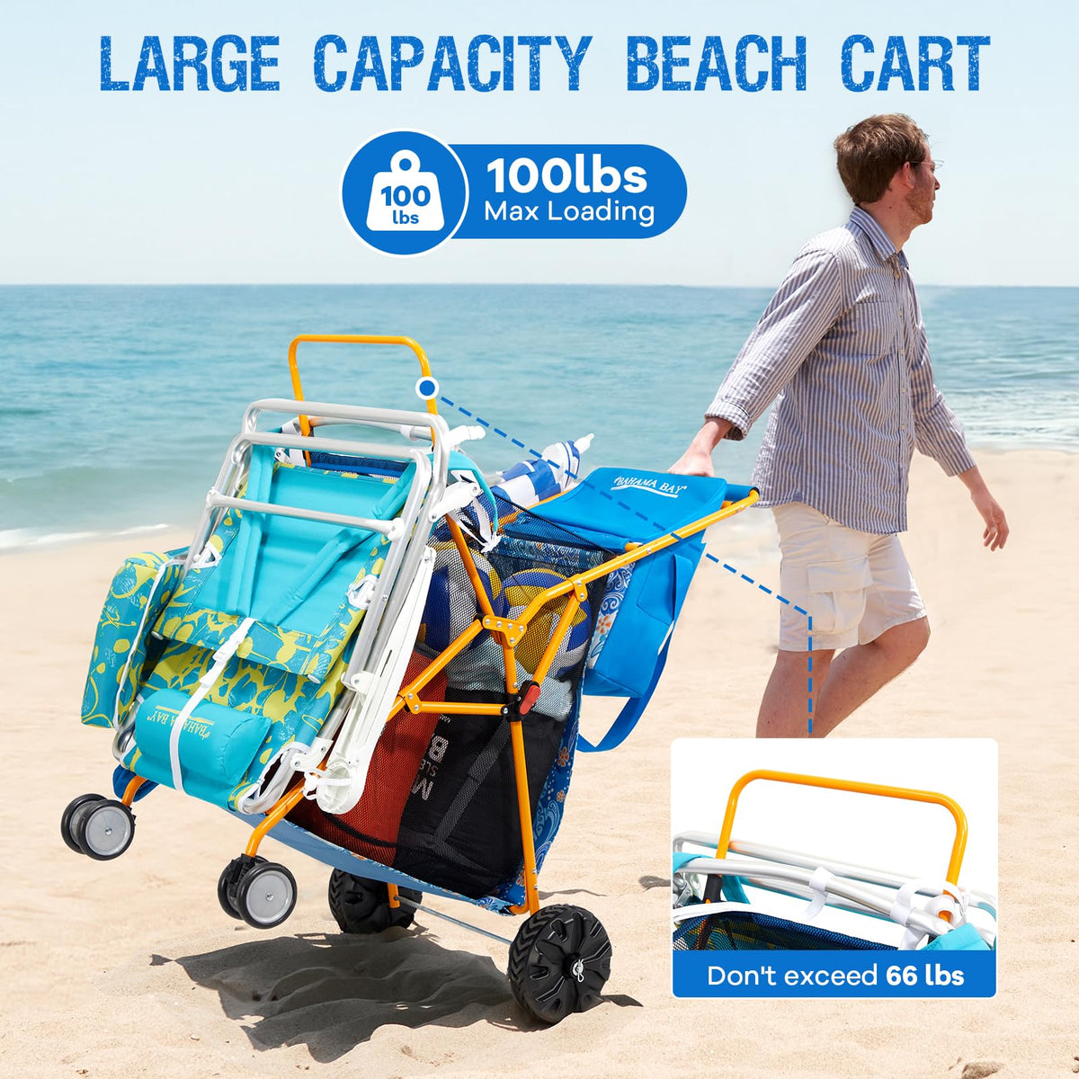 Old Bahama Bay beach cart removable 20L cooler stores drinks cold.