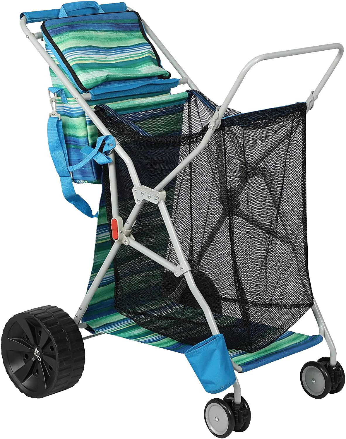 Old Bahama Bay Beach Cart umbrella holder keeps shade nearby.
