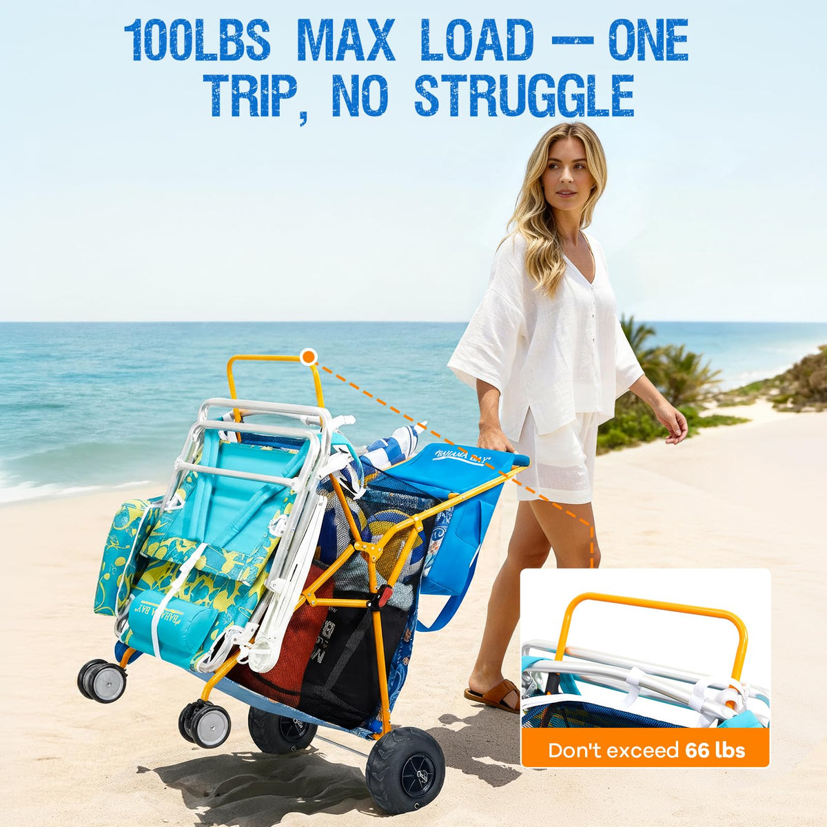 Old Bahama Bay cart features a dedicated umbrella holder for shade on the go.