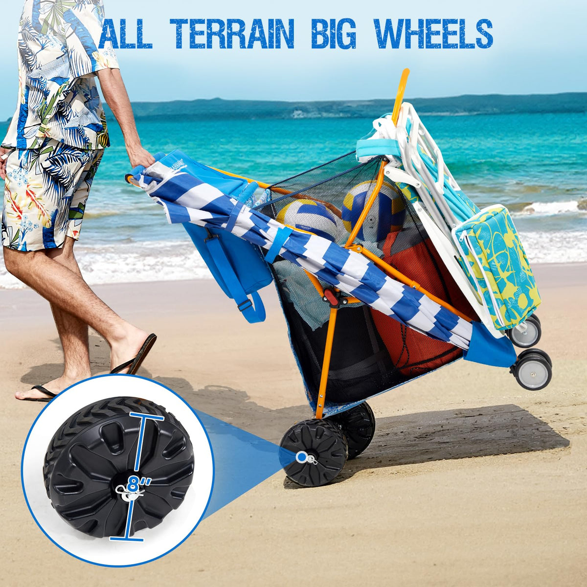 Old Bahama Bay beach cart 100 lb capacity supports camping groceries.