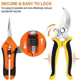 Oligei pruning shears safety lock engaged for secure storage.
