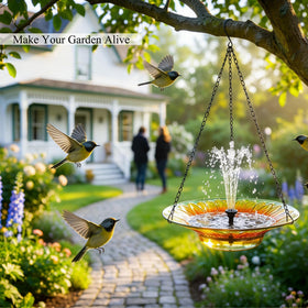 oligsky solar fountain setup shows easy hanging with rust-proof chain