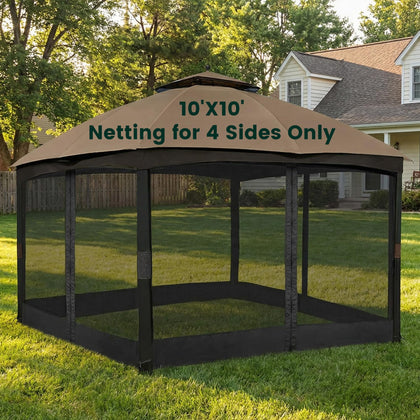 OLILAWN Gazebo netting front view with 10x10 fit and breathable shade.