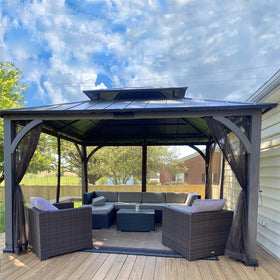 OLILAWN Gazebo netting durable material withstands wind and weather.
