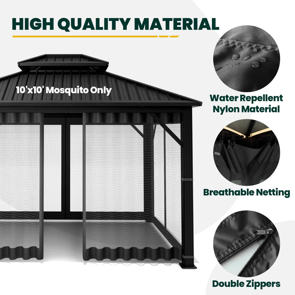 OLILAWN Netting with zippered entry for easy gazebo access.