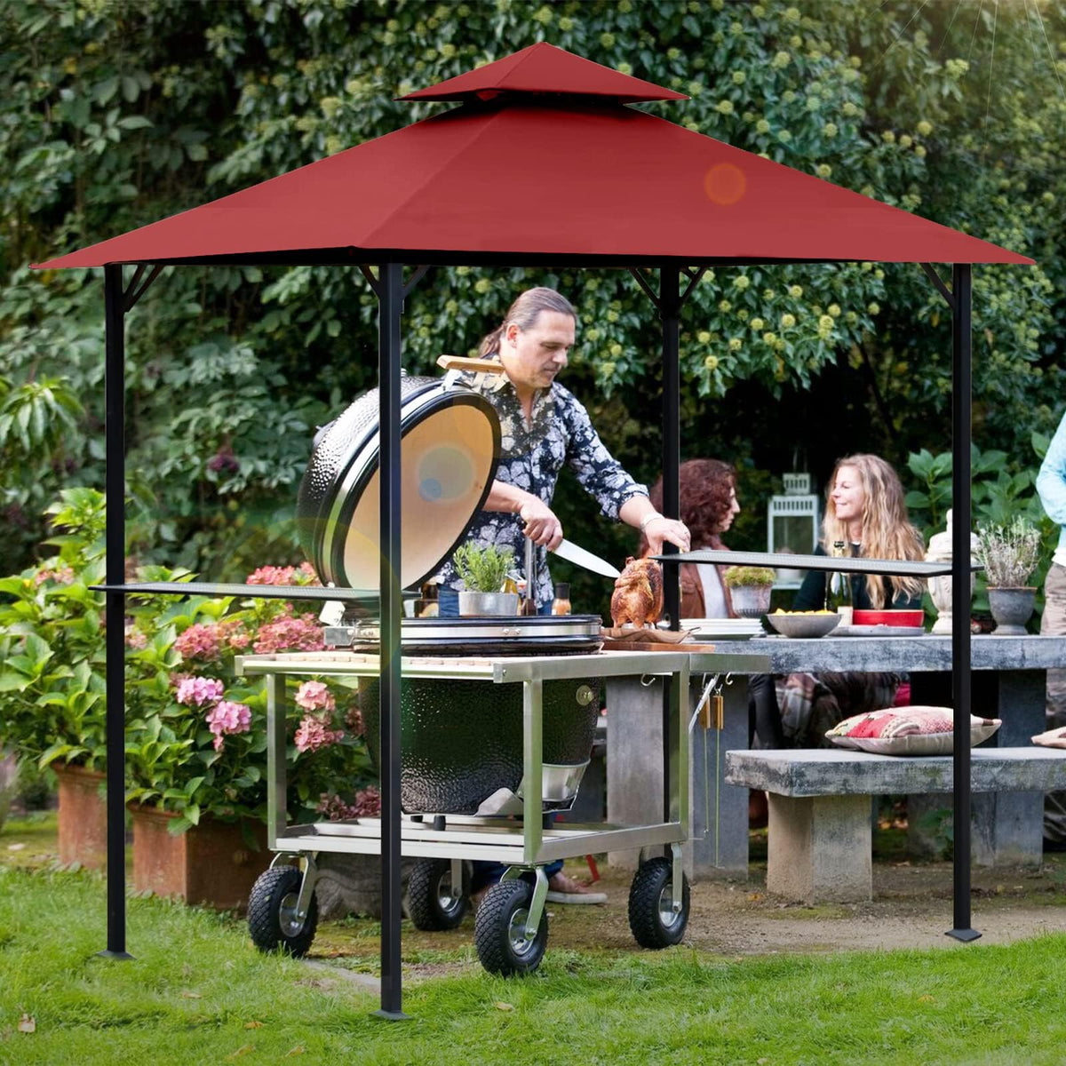 Weather-ready canopy protects cooking area from rain and moisture