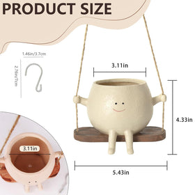 OLINLIFE hanging smiley planter closeup shows durable resin for outdoor use.