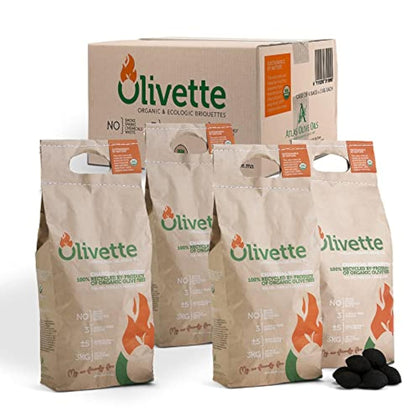 Olivette Organic Charcoal Briquettes bag ready for grilling.