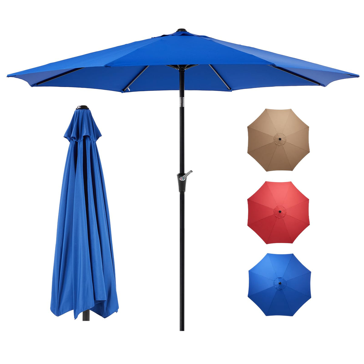OLIXIS 9ft patio umbrella 8-rib structure provides sturdy shade on breezy patios.
