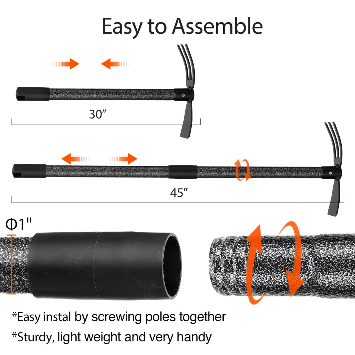 Oliynedy 45-inch length extends reach for reduced bending during weeding.