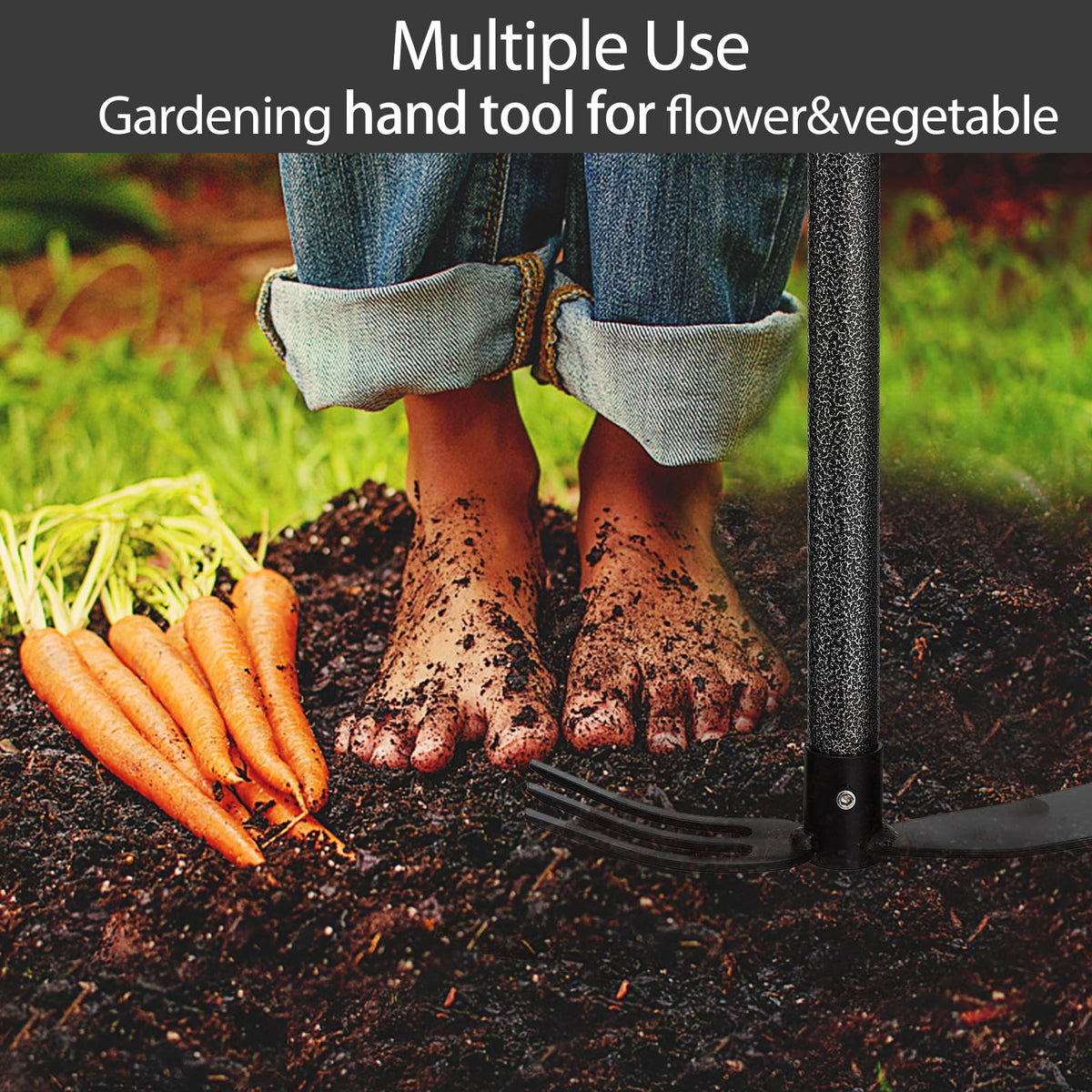 Oliynedy backyard garden use highlights versatile tool for planting and maintenance.