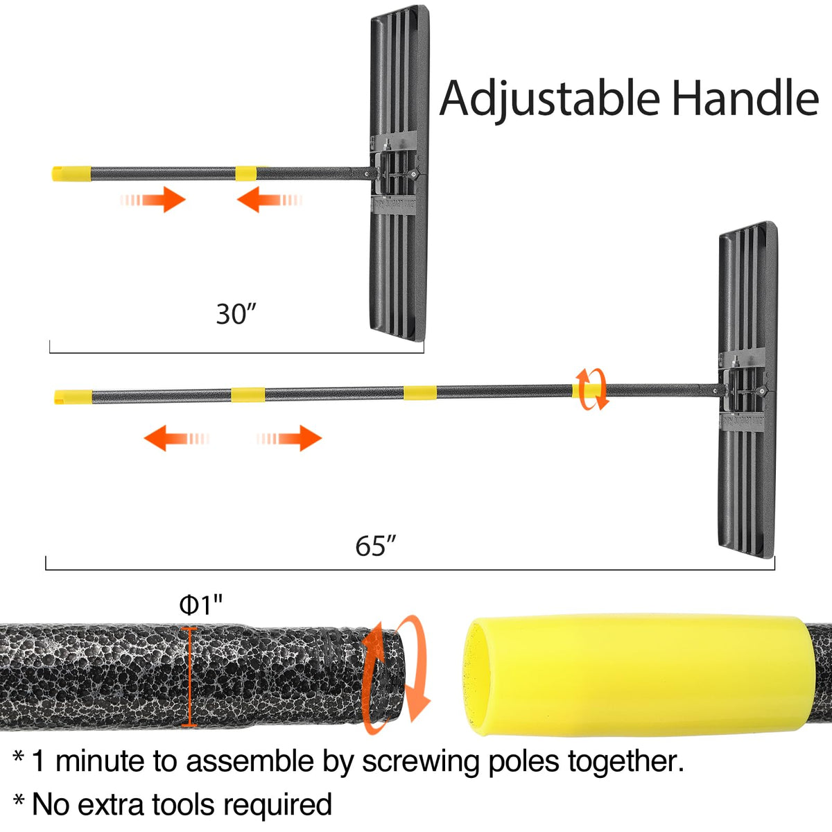 Oliynedy lawn leveling rake easy assembly showing tool setup.