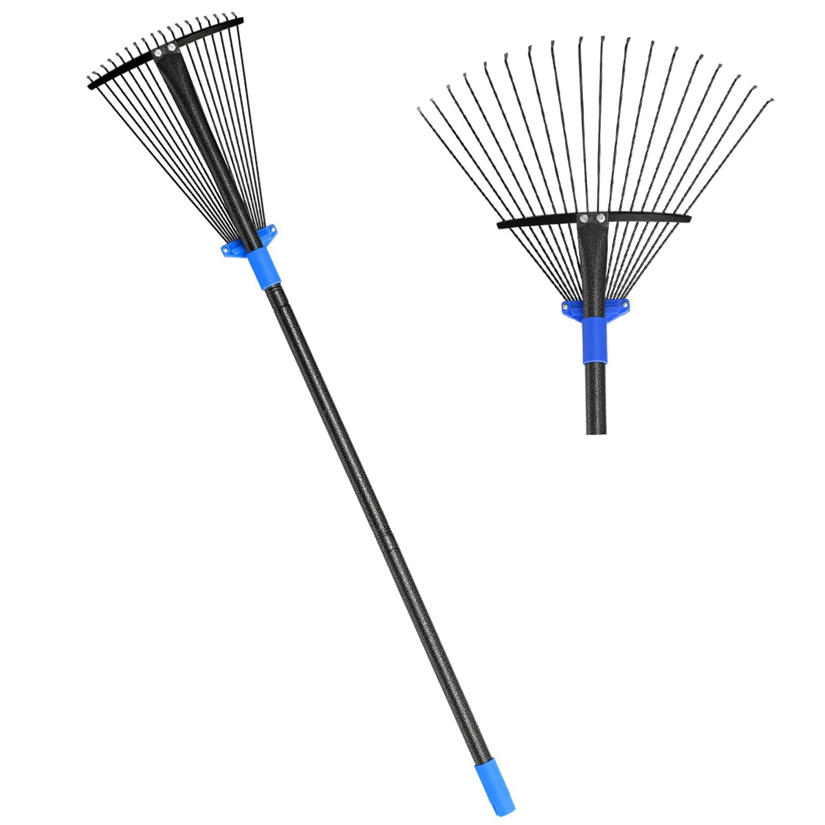Oliynedy metal rake with adjustable head for versatile yard cleanup.