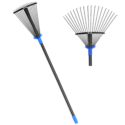 Oliynedy metal rake with adjustable head for versatile yard cleanup.