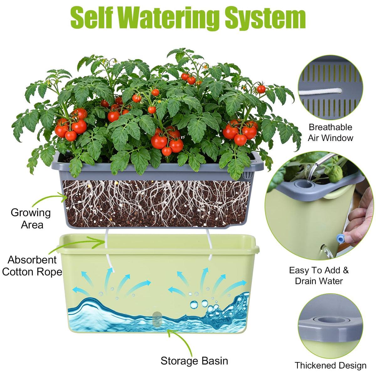 Oliz window box planter 4-pack top view highlighting layout and holes.