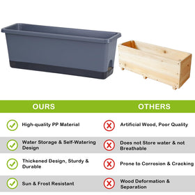 Oliz window box includes a tray to catch excess water