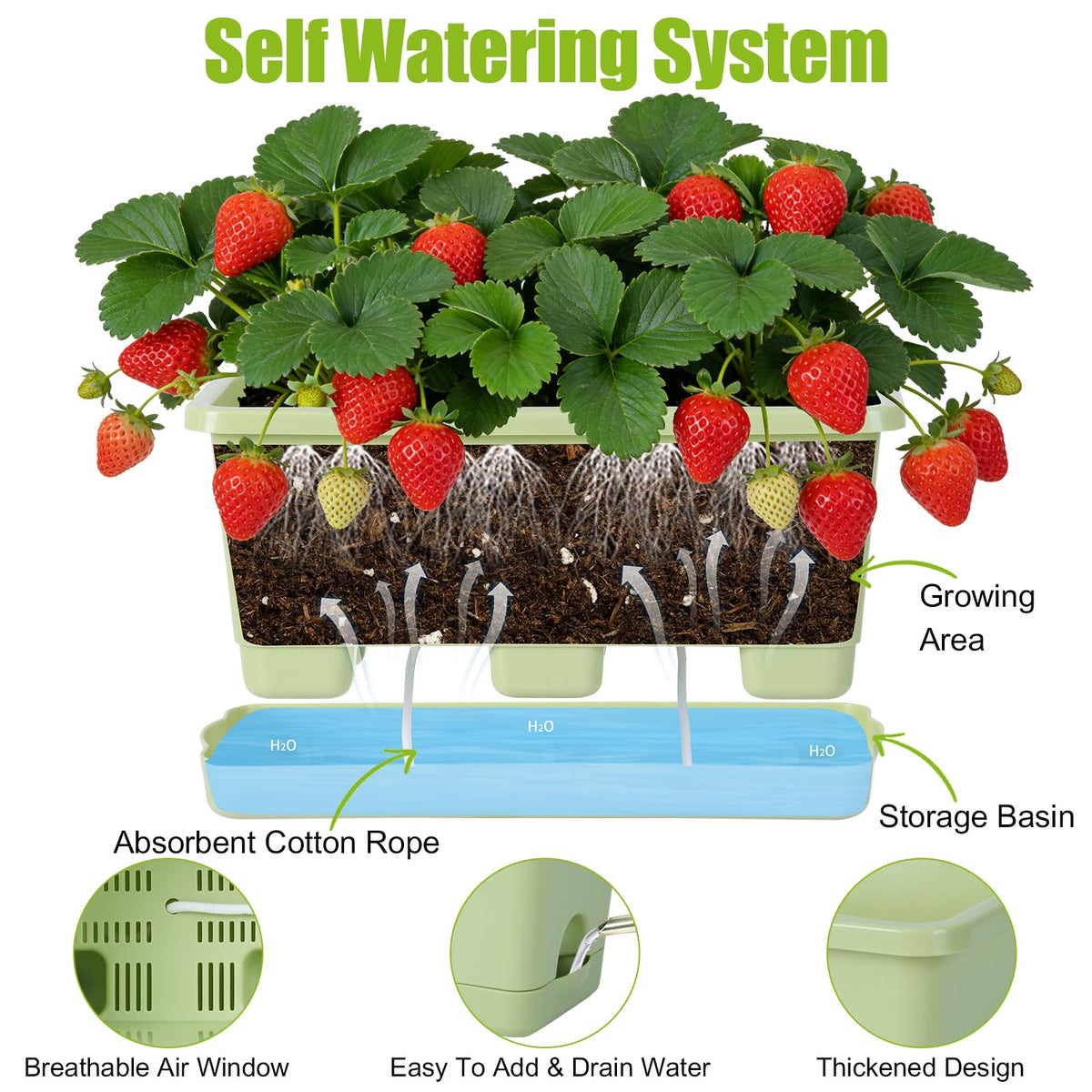 Oliz Window Box Planter six-pack—drainage holes closeup showing airflow