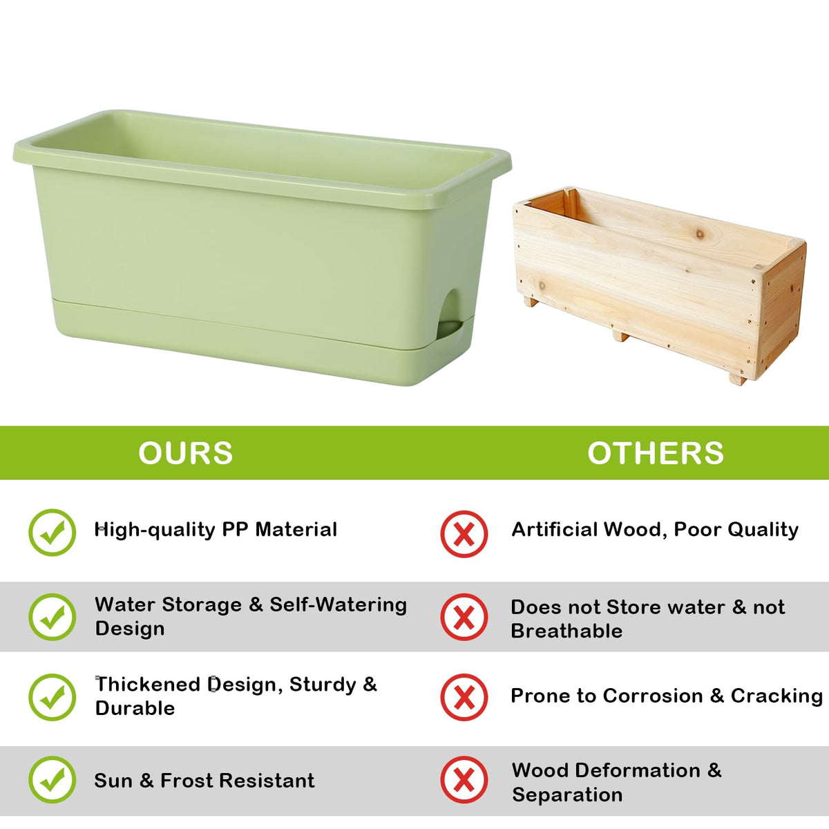 Oliz Window Box Planter six-pack—durable PP material for outdoor use