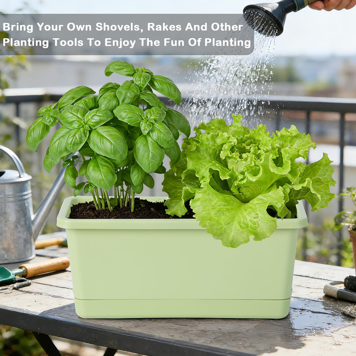 Oliz Window Box Planter six-pack—water reservoir closeup highlights 1L capacity