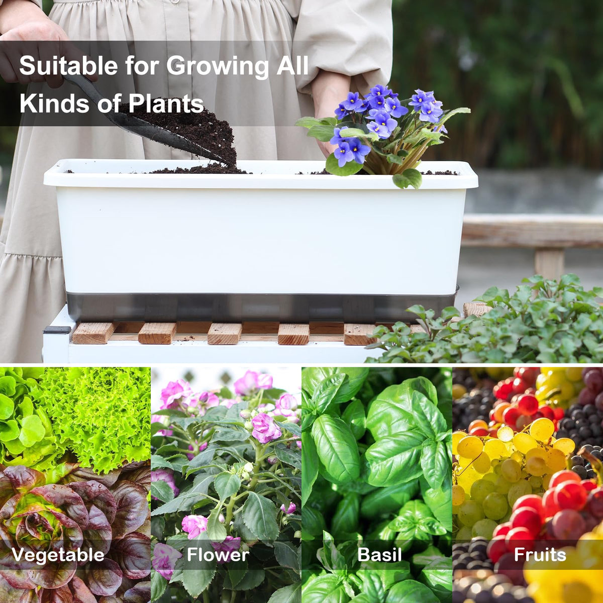Oliz Window Box Planter 8pcs closeup water reservoir highlights 1L capacity for hydration