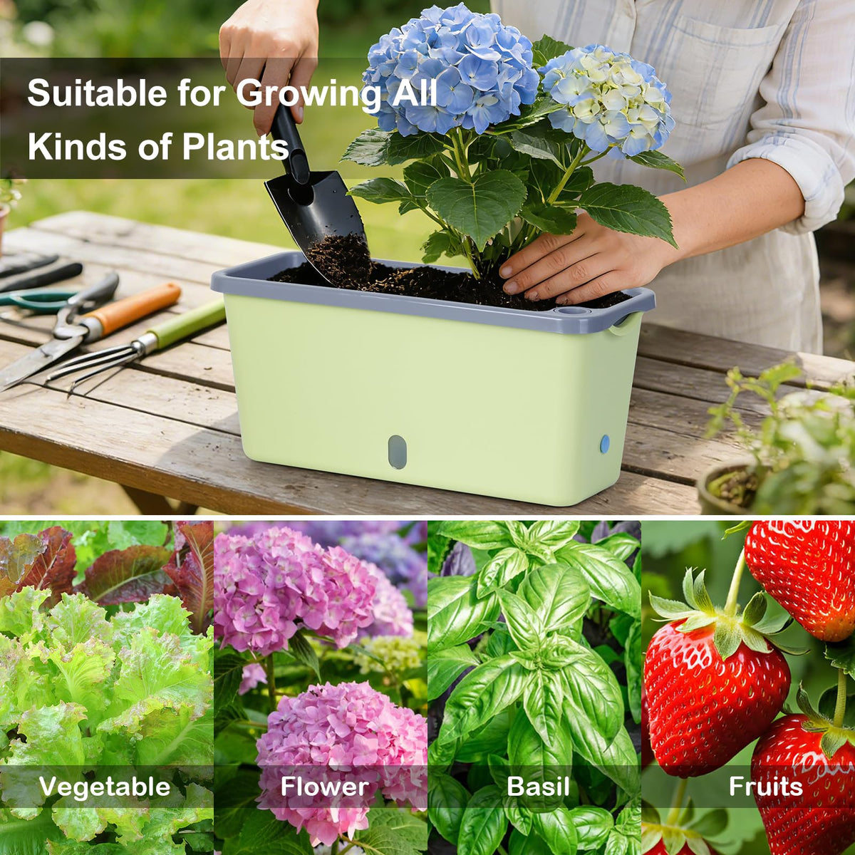 Oliz window box planter breathable holes promote air circulation for roots.