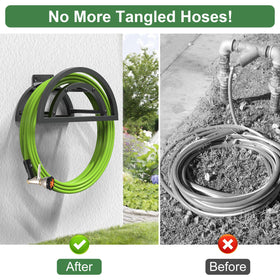 OLV outdoor hose holder fits brick, wood, and cement walls.