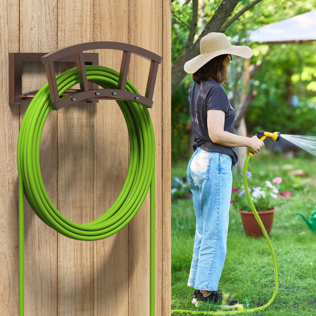 OLV outdoor hose storage bronze adds timeless curb appeal.