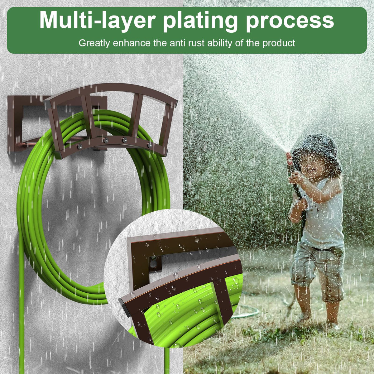 OLV weatherproof lacquered hose holder bronze protects against rain.