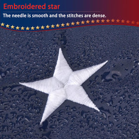Olynese American flag with brass grommets, secure fastening for windy outdoor displays.