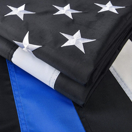 OLYNIK thin blue line flag with embroidered stars for durable outdoor display.