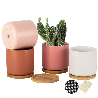 OMAYKEY 4 inch ceramic pot with saucer for indoor plants and tidy drainage