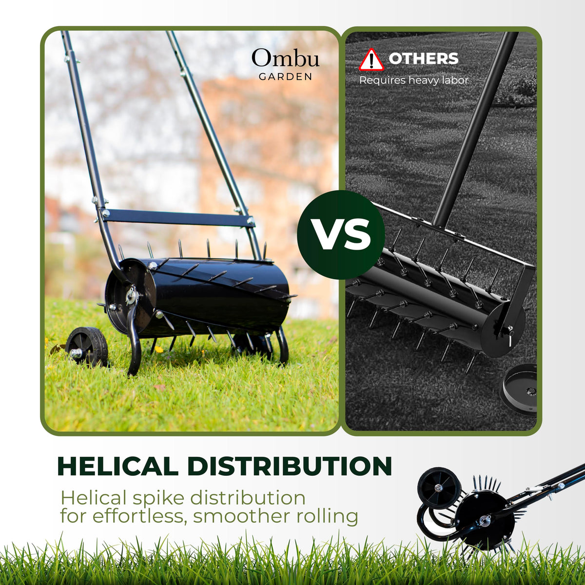 Ombu garden aerator with fillable drum up to 44 pounds for added force