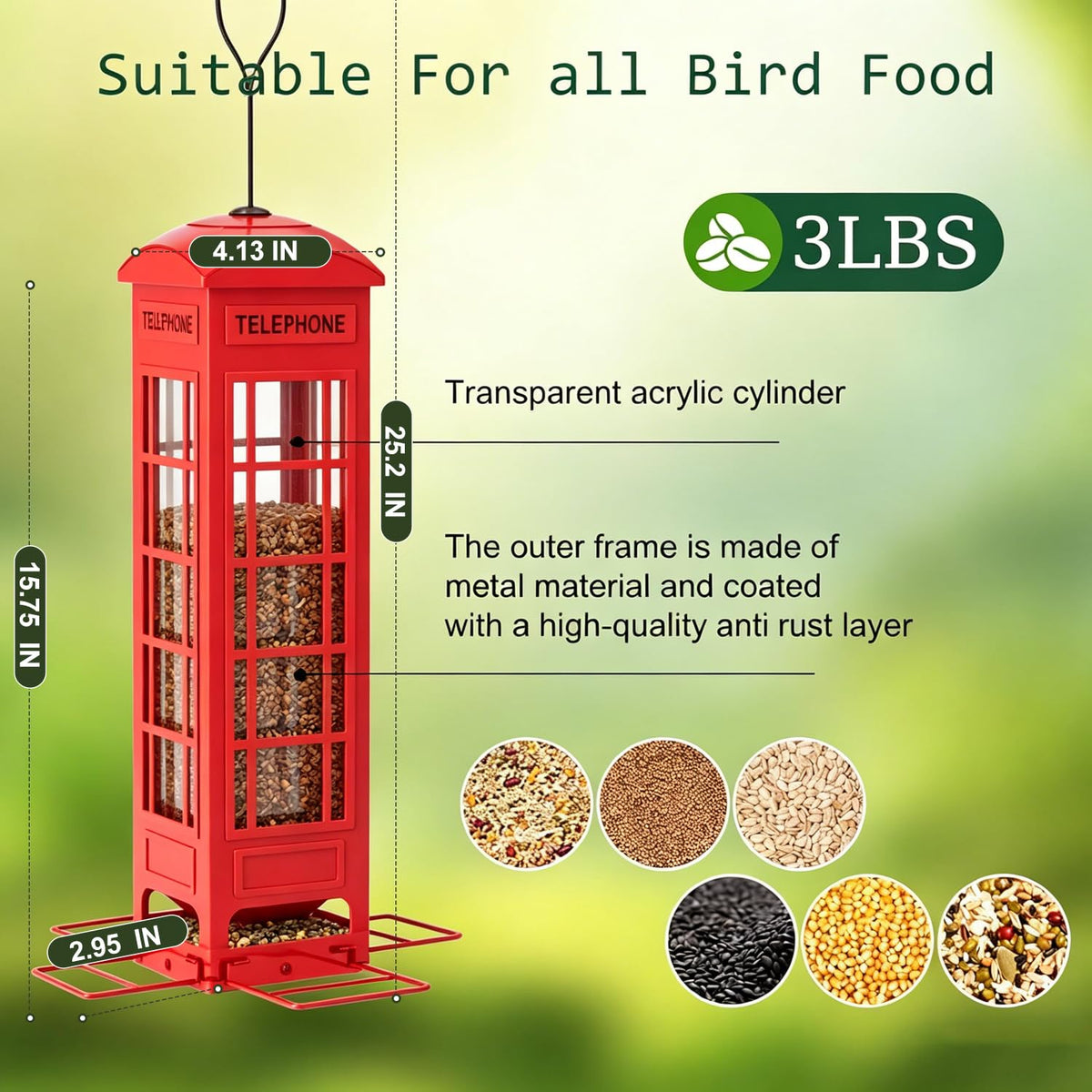 OMEUTY four feeding ports attract cardinal, finch, chickadee, blue jay.