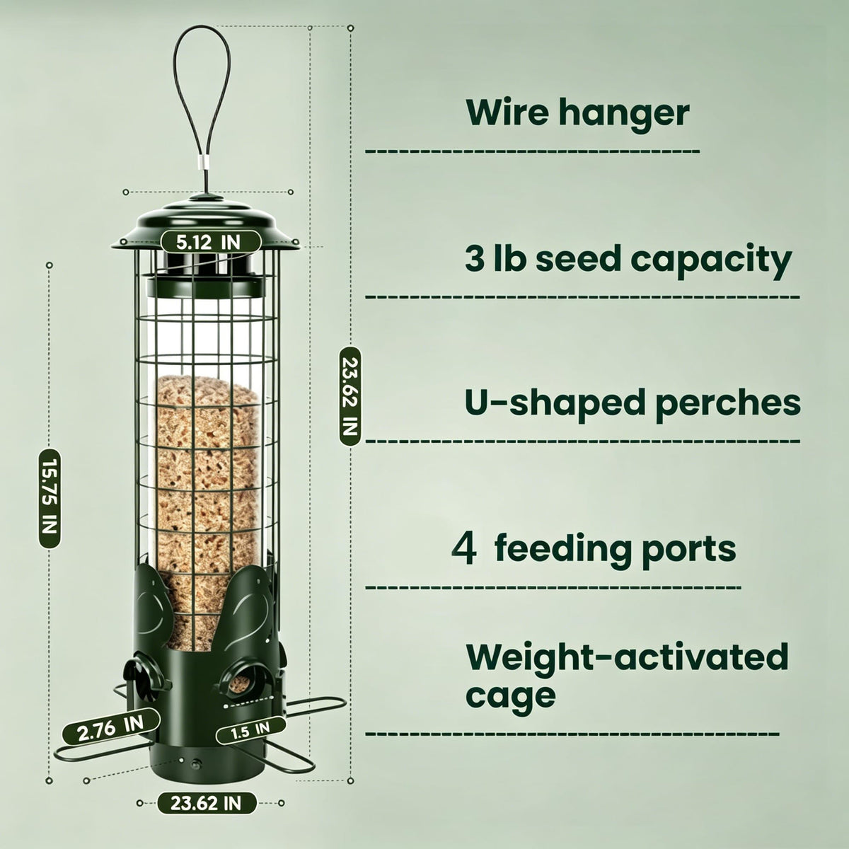 OMEUTY Squirrel Proof Feeder drainage holes and removable base shown for dry seed