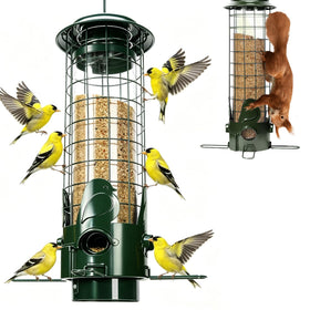 OMEUTY Squirrel Proof Feeder front view with four feeding ports for multiple birds in your garden