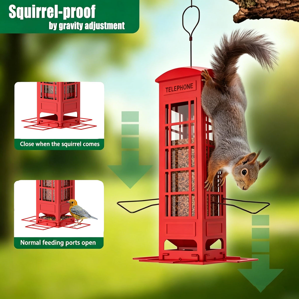 OMEUTY weight-activated perch closes ports to deter intruders.