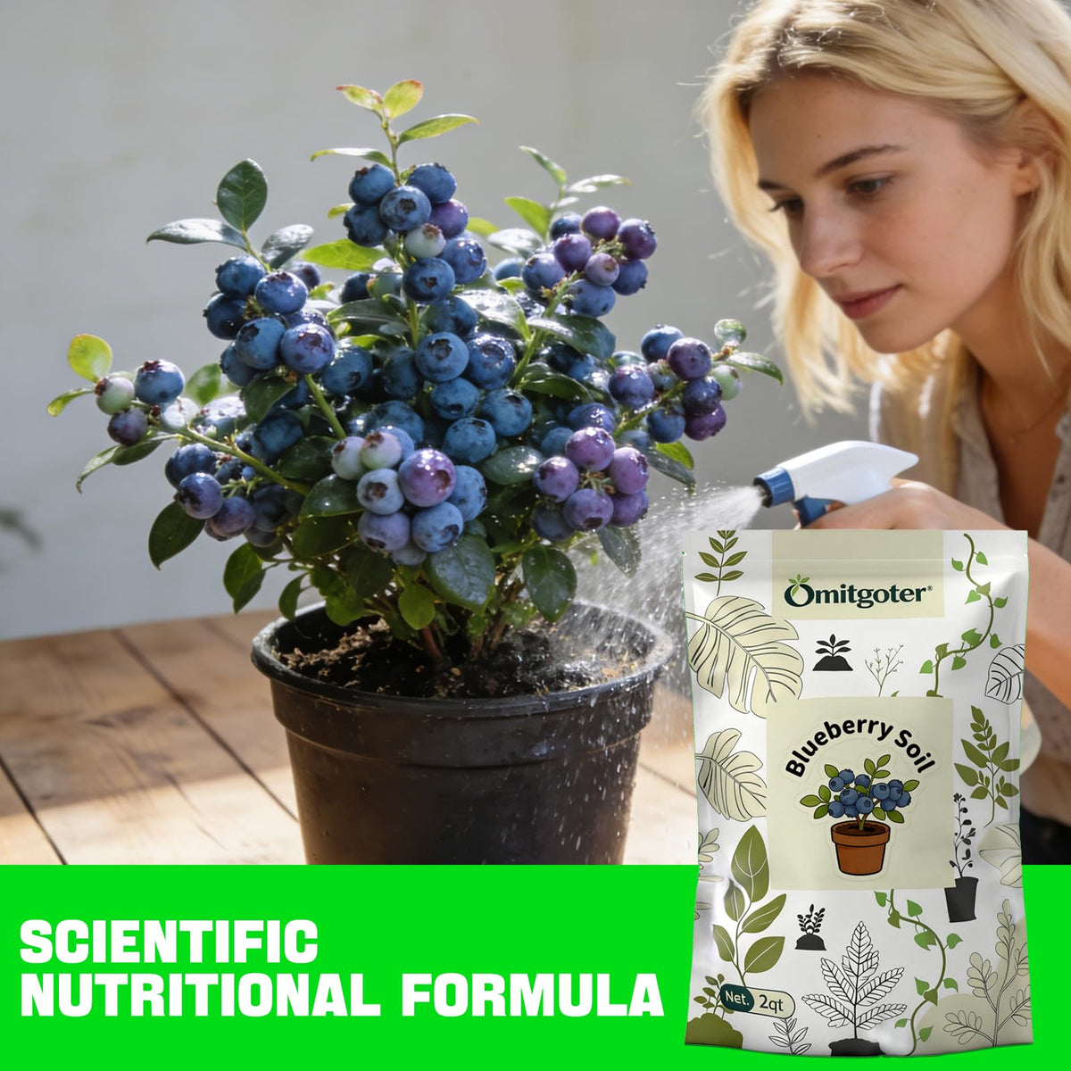 Omitgoter Blueberry Soil organic blend close-up emphasizes sustainable, additive-free gardening.