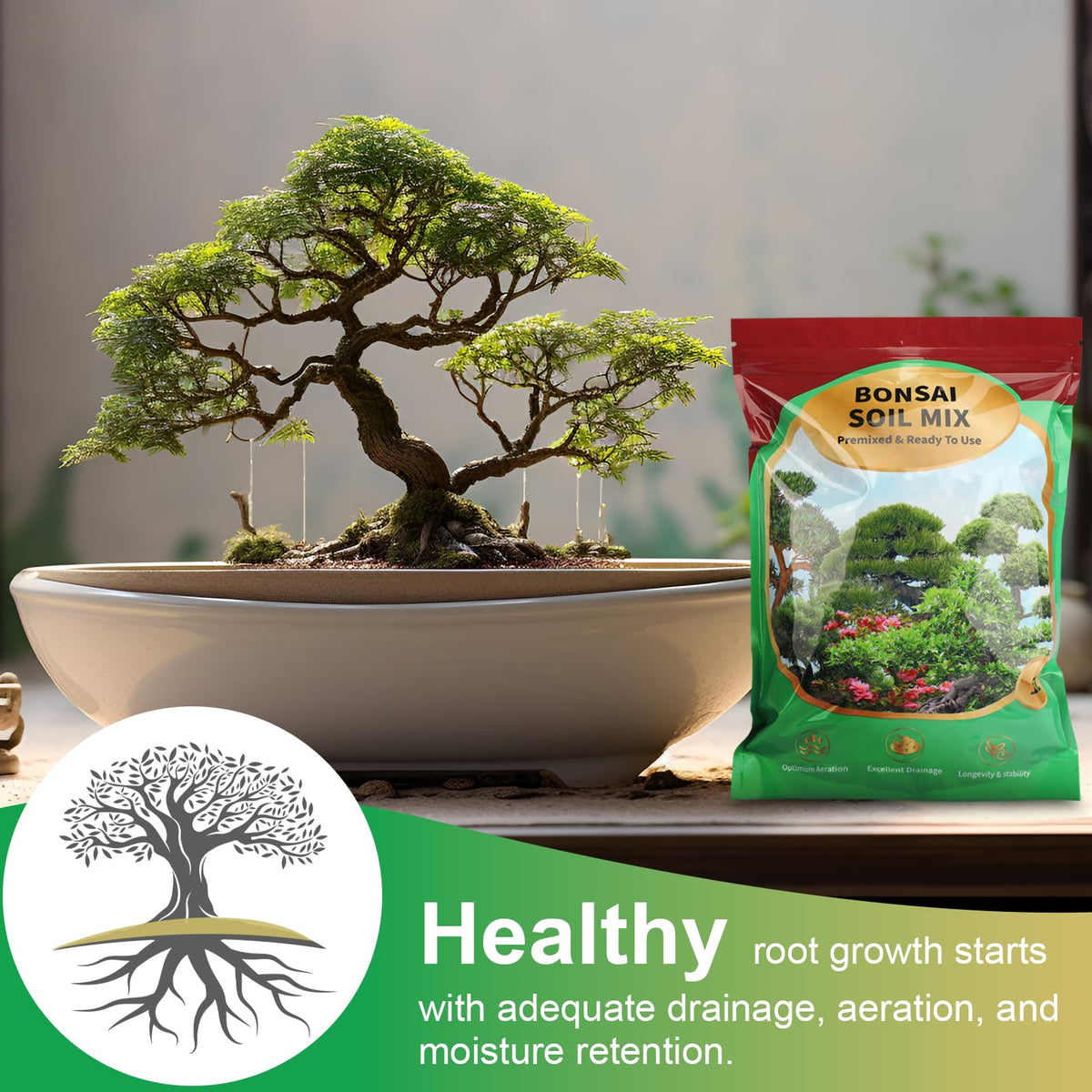 Enhanced drainage and aeration with Omitgoter Bonsai Soil Mix for bonsai.