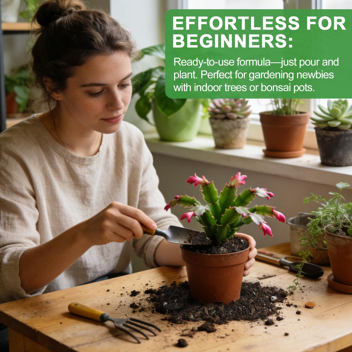 Omitgoter ready-to-use soil saves time and reduces DIY mess.