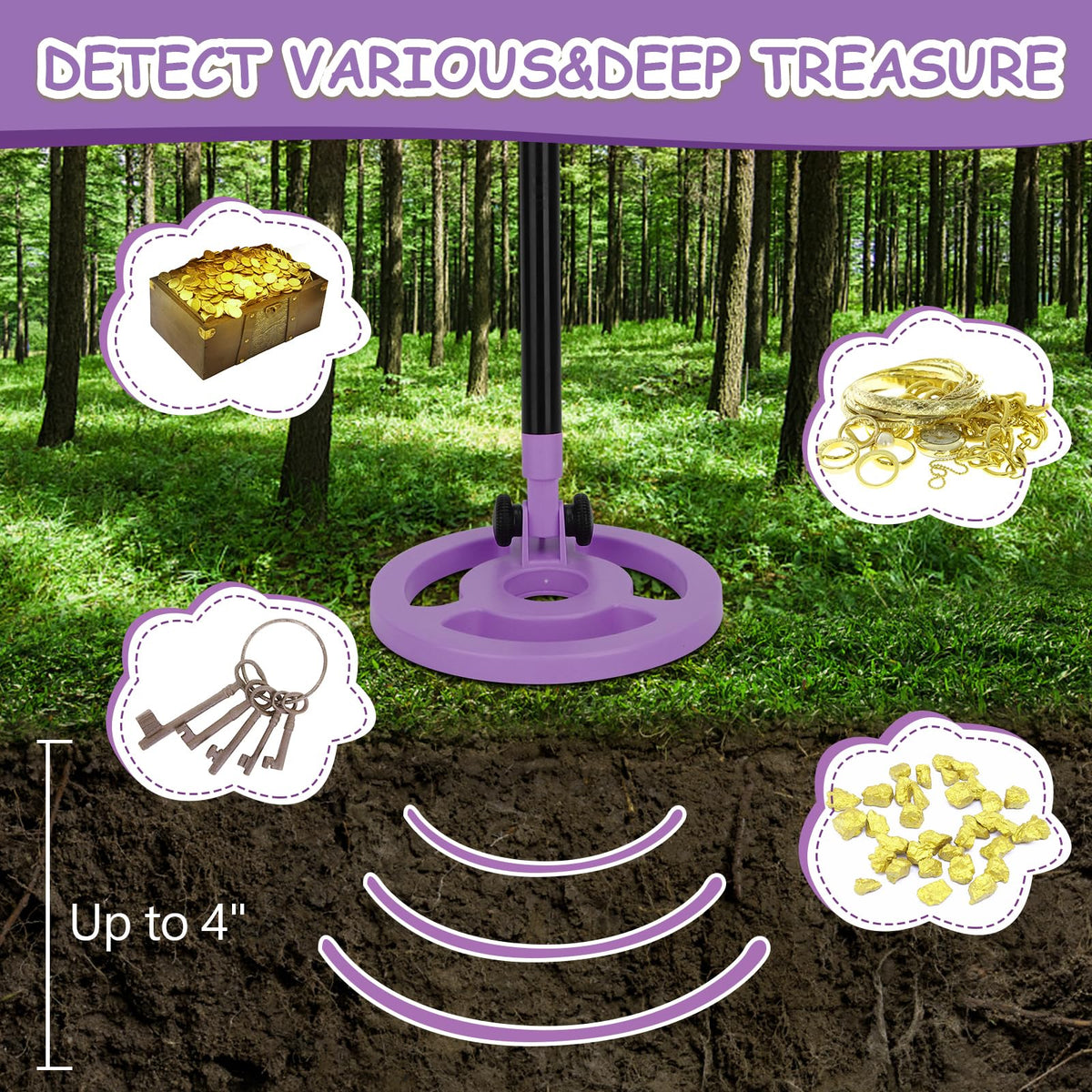 OMMO kids metal detector 6-inch search coil aids treasure discovery.