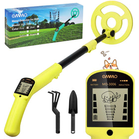 OMMO kids metal detector with 6-inch search coil for easy treasure hunting.