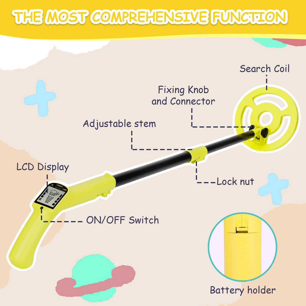 OMMO includes shovel and rake for ready-to-use treasure hunts.