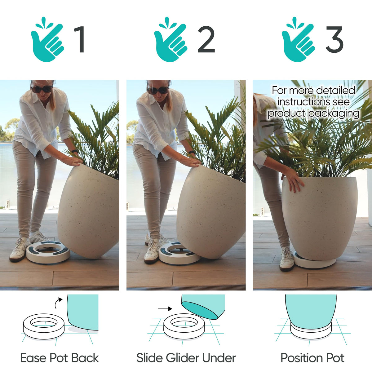 Omnia Plant Glider offers no-tools installation for quick pot movement.