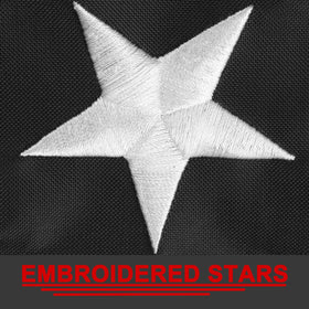 Omnisexual flag showing embroidered stars and reinforced four-row stitching.