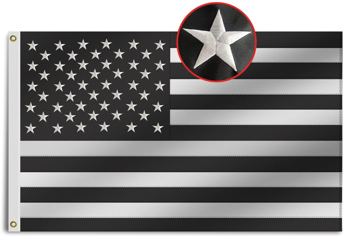 Omnisexual heavy-duty flag in black and white nylon for durable outdoor display.