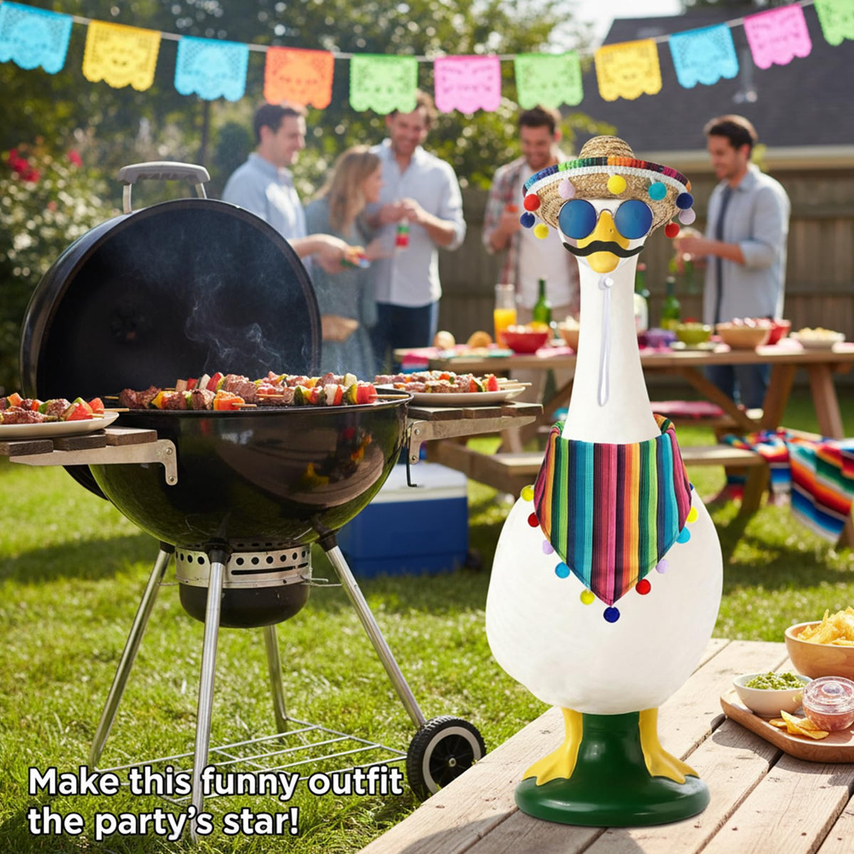 On-Airstore concrete goose décor adds personality to patios and gardens.